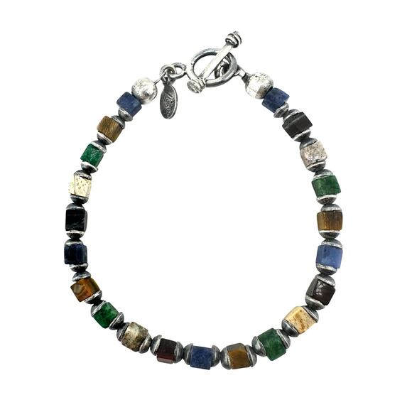 Silpada 925 Sterling Silver Semi Precious Gemstone Cube Retired 6.75" Bracelet - Picture 2 of 7